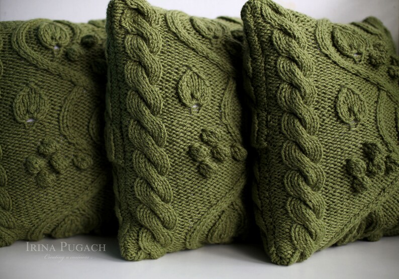 Cable Knit Pillow Covers. Green Knit Pillowcase. Decorative Etsy