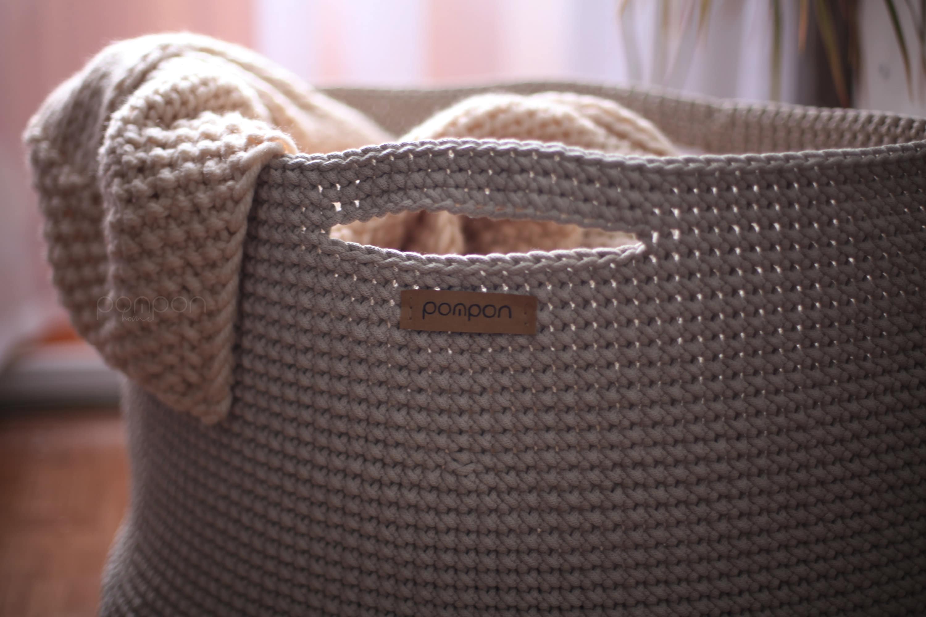 Large oval neutral blanket basket. Crochet cord basket. Etsy