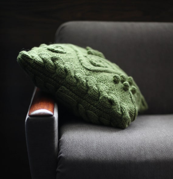 Cable Knit Pillow Covers. Green Knit Pillowcase. Decorative Etsy