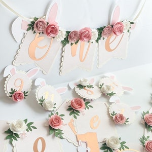 Some bunny is one banner, Bunny floral banner, 1st birthday Bunny theme, Some bunny is one, Easter birthday