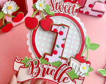 Cherry first birthday Cake Topper, Cherry Sweet theme, Cherry party decor, Cherry cake topper,