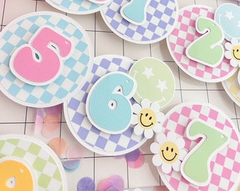 One happy Babe banner, Happy Face High Chair Banner, one happy girl birthday, Milestone photo banner, Happy Face Banner, Preppy party decor