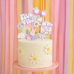 Groovy cake topper, hippie cake topper, groovy birthday party, five is a vibe cake topper