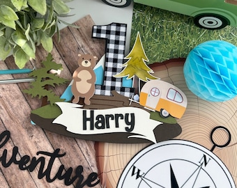 One Happy Camper cake topper, little camper cake topper, camping theme birthday, National park cake topper, little explorer cake topper