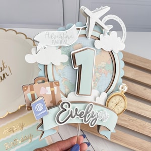 Adventure Awaits cake topper boy cake topper, the Adventure Begins topper, Time flies cake topper, Travel Cake Topper, first flight