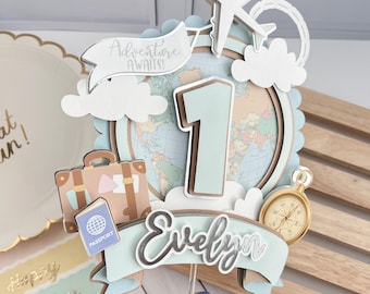 Adventure Awaits cake topper boy cake topper, the Adventure Begins topper, Time flies cake topper, Travel Cake Topper, first flight