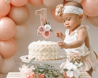 Floral Number 1 Cake Topper: First Birthday Cake Smash