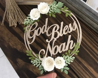 Adorno para tarta de Dios, bautizo de niño, adorno para tarta de cumpleaños, bautizo de niña, adorno para tarta de futura novia, fiesta floral, primera comunión