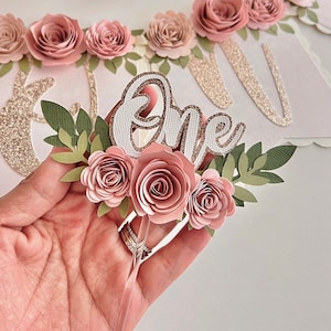 One Cake Topper for Girl – Floral Glitter Smash Cake Topper – First Birthday Party Decoration