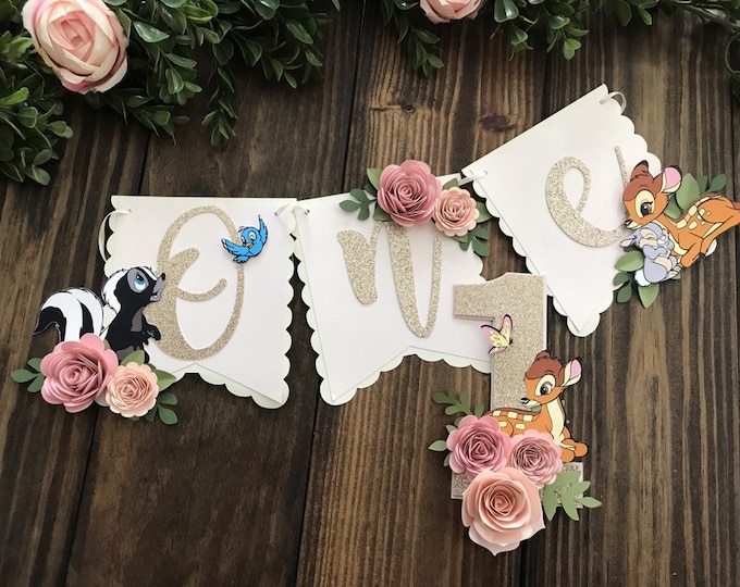 Bambi high chair banner bambi 1st birthday banner bambi banner thumper boho banner one birthday banner floral party decor