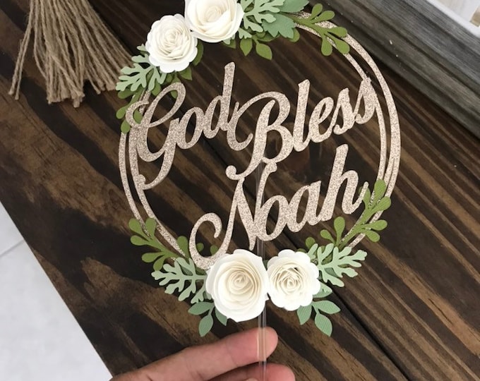 first communion floral party God bless cake topper boy baptism Birthday cake topper girl baptism bride to be cake topper