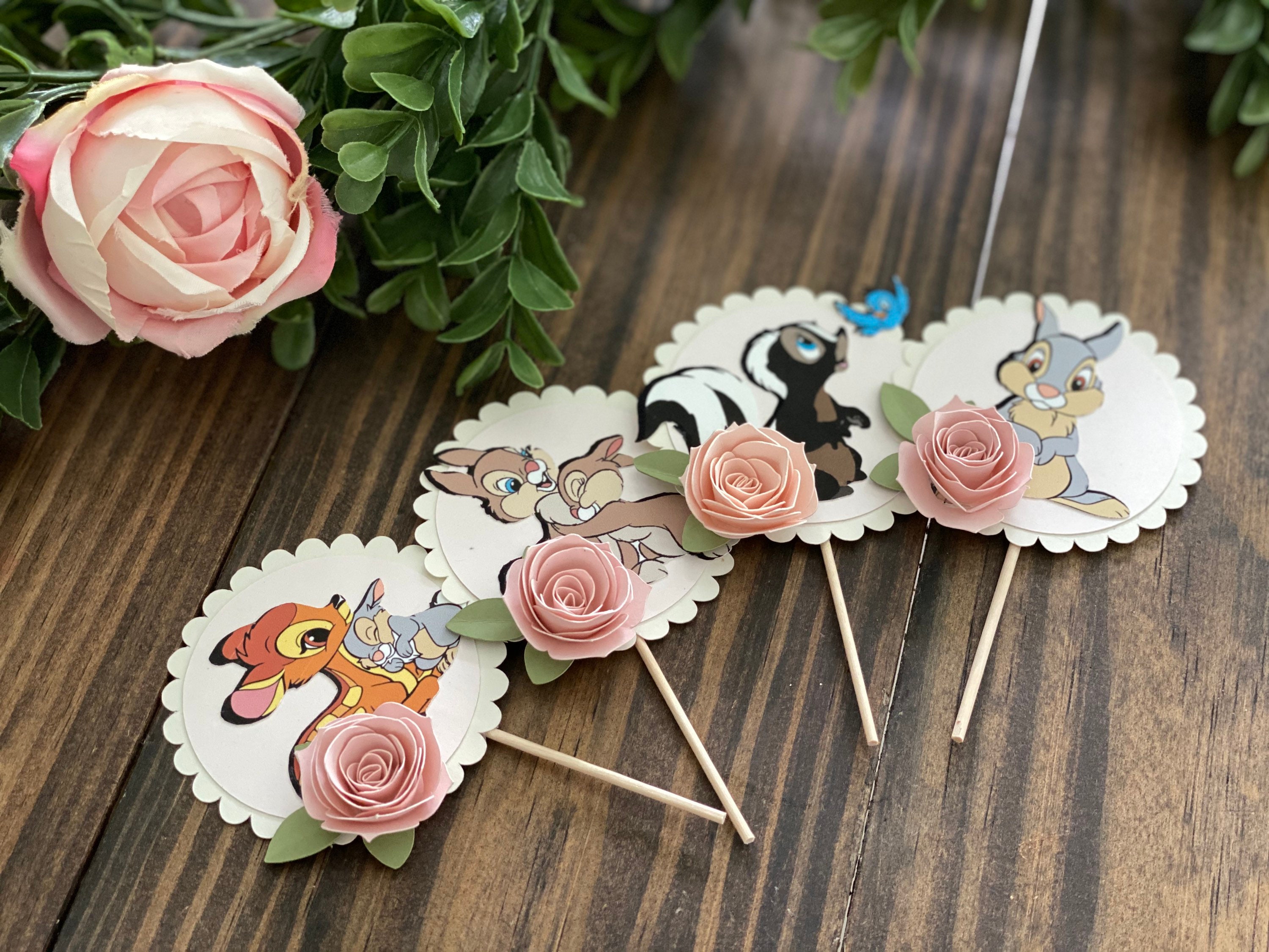 Paper Cupcake topper personalizados/ Bambi birthday/ birthday