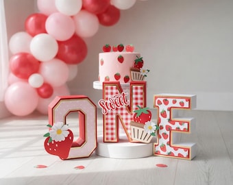 Strawberry 3D Letters, Strawberry banner, Strawberry party decor, strawberry cake topper, berry first birthday