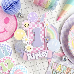 Happy Face cake topper, one happy girl birthday, one happy babe topper, Happy Face Banner, Preppy party decor, ONE Happy Baby cake topper