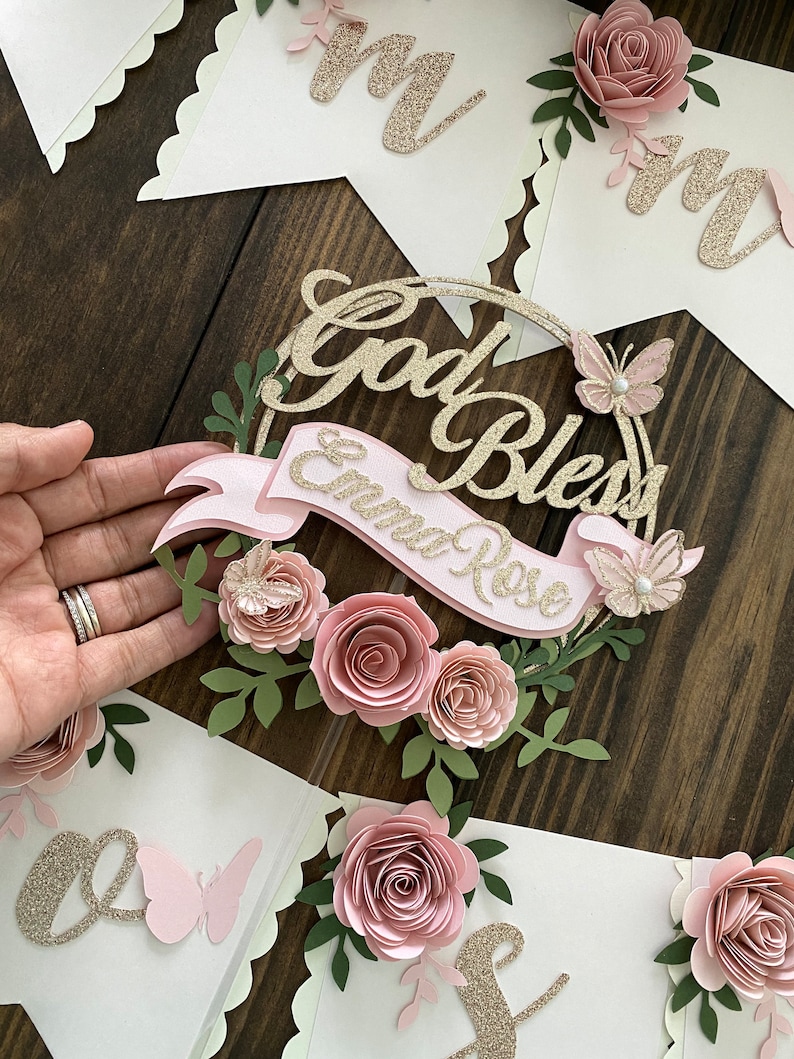 Christening Cake Topper Baptism Cake Topper God Bless Cake Etsy