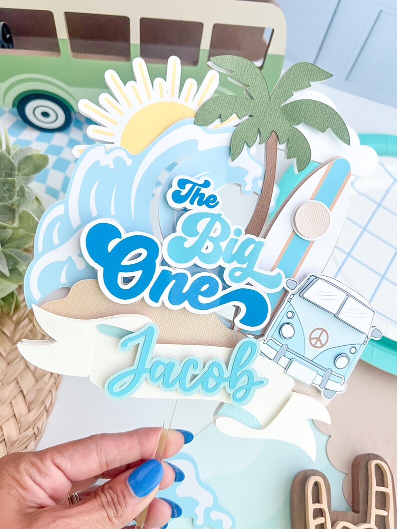 The Big One Cake Topper, Surf Theme Party Retro Surf Birthday Party ...