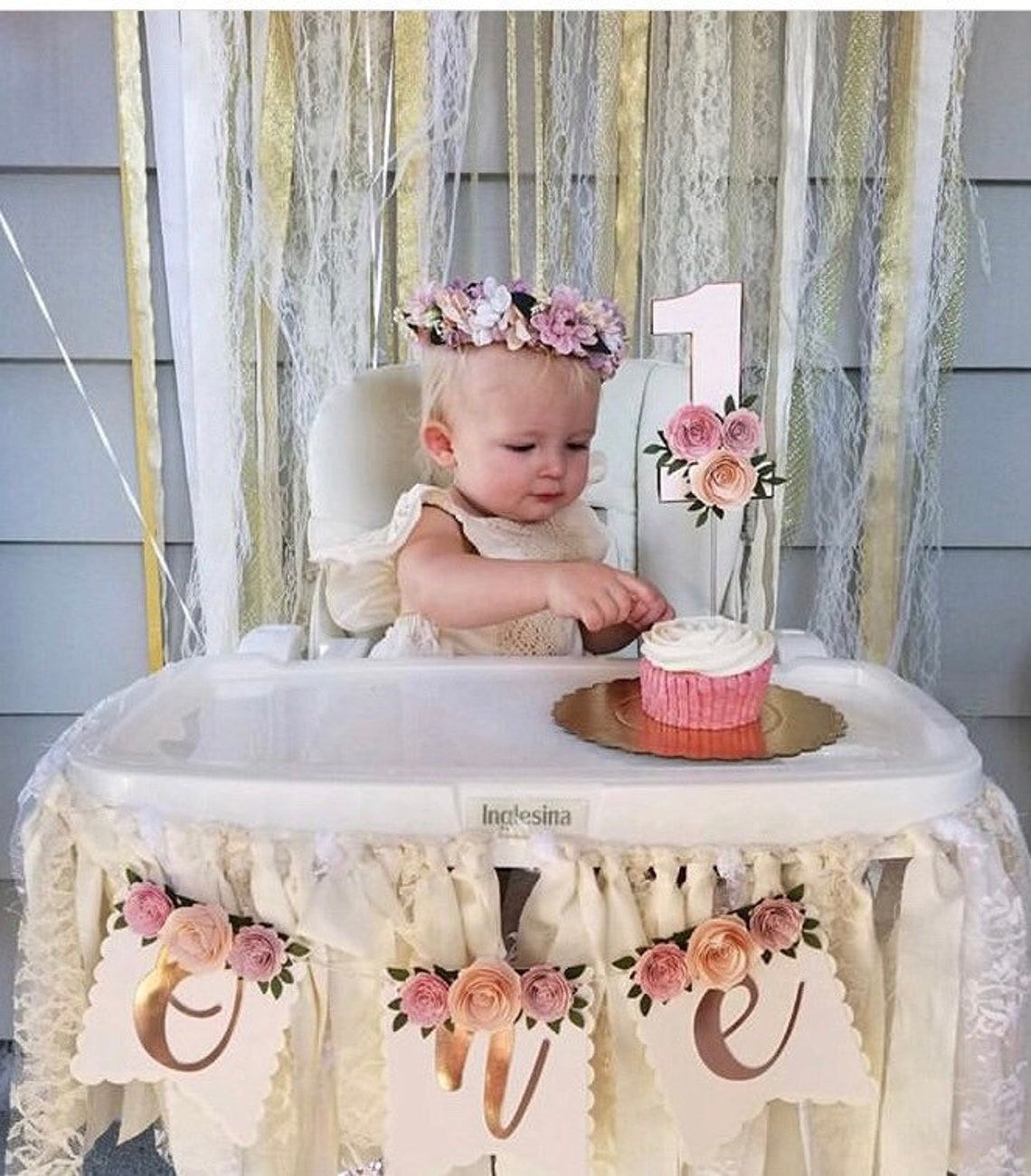 One high chair banner floral high chair banner boho theme Etsy