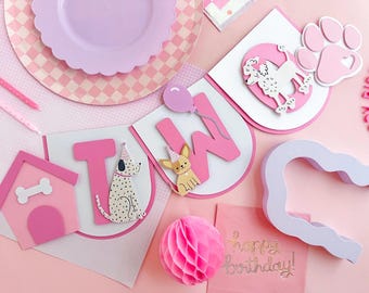 Let's Pawty Garland– Puppy dog | ONE or TWO High chair Banner | Dog Birthday Decor | First Birthday High Chair Banner