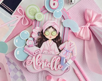 Spa Birthday Cake Topper ,Glam/spa cake topper, Spa Party Decor for Girls ,, Salon Cake Topper, sleepover party, Self-Care Party Cake Topper