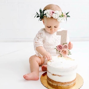 One year old cake topper, Floral cake topper, number 1 cake topper, one cake topper, glitter cake topper, cake smash cake topper