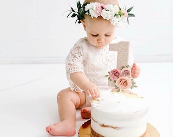 One year old cake topper, Floral cake topper, number 1 cake topper, one cake topper, glitter cake topper, cake smash cake topper