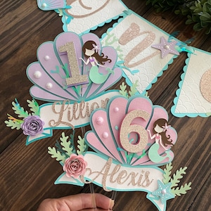 Mermaid 1st birthday banner, mermaid cake topper, mermaid decorations, under the sea cake decor, mermaid birthday, Mermaid birthday topper