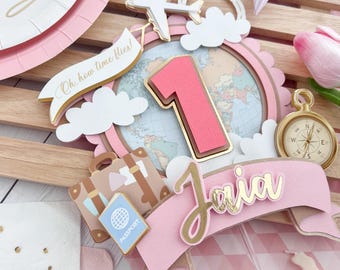 Time flies cake topper, adventure Awaits cake topper, the Adventure Begins party, Time flies banner, Travel Cake Topper, first flight