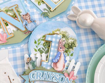 Boy bunny high Chair Banner, Peter rabbit banner, Some bunny is one cake topper, Some bunny is one banner, Bunny Birthday, Easter birthday