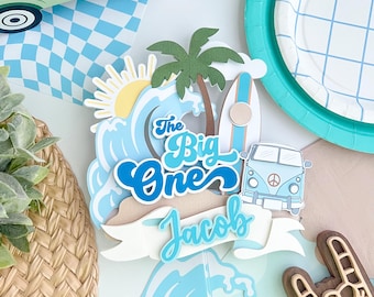 The Big One Cake Topper, surf theme party Retro surf birthday party, Beach first birthday party decor, First Wave birthday, The big one surf