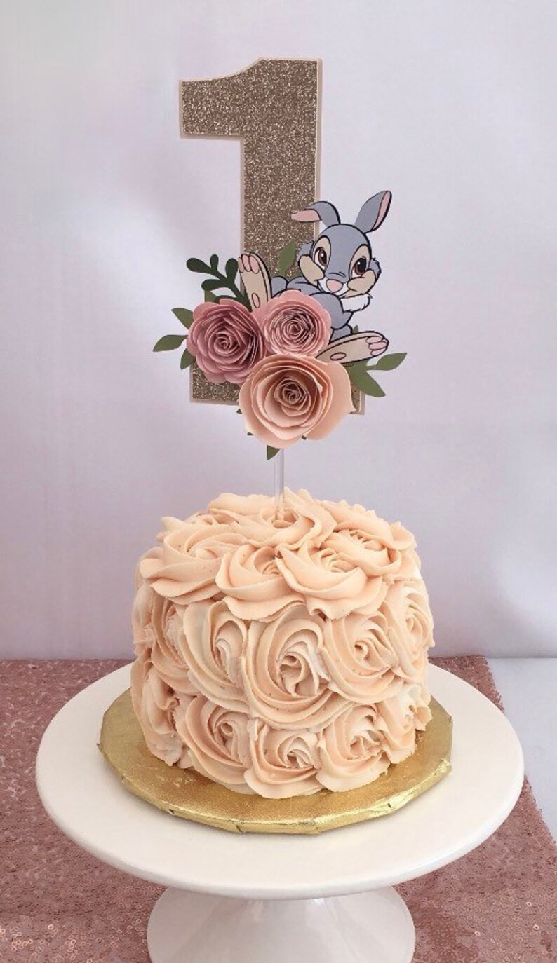 glitter cake topper one cake topper One year old cake topper bambi Floral cake topper Bambi cake topper Thumper decorations