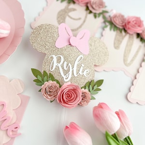 Minnie Mouse cake topper, floral Minnie Mouse cake topper ,Minnie party topper ,Minnie Mouse floral party decor