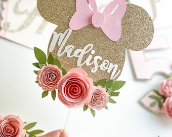 Minnie cake topper, Minnie Mouse high chair banner, floral minnie mouse party decor, Minnie Mouse banner, Minnie Mouse party package
