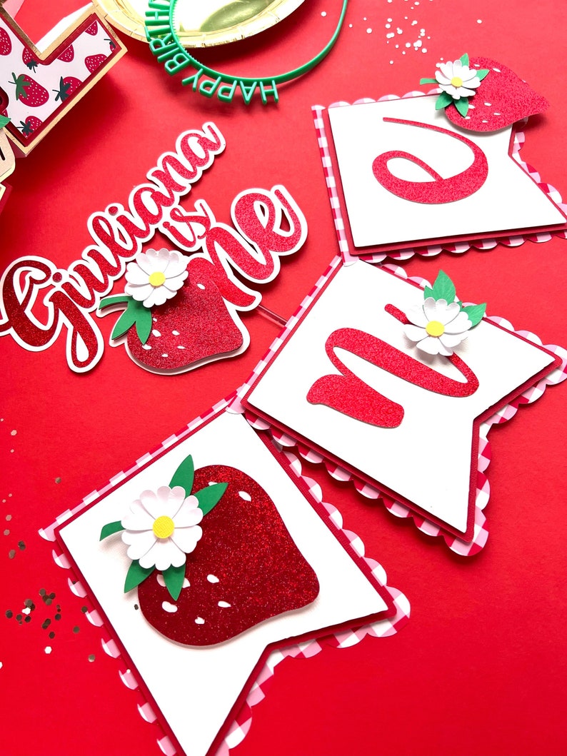 Strawberry Birthday "ONE" Highchair Banner Kit - Over The Moon Gift