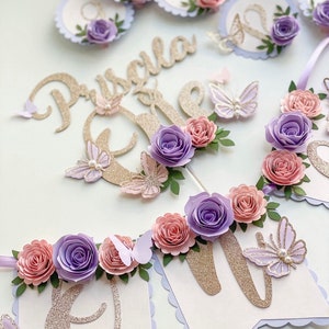 Butterfly theme banner, butterfly floral banner, 1st birthday butterfly theme, butterfly cake topper, butterfly decor
