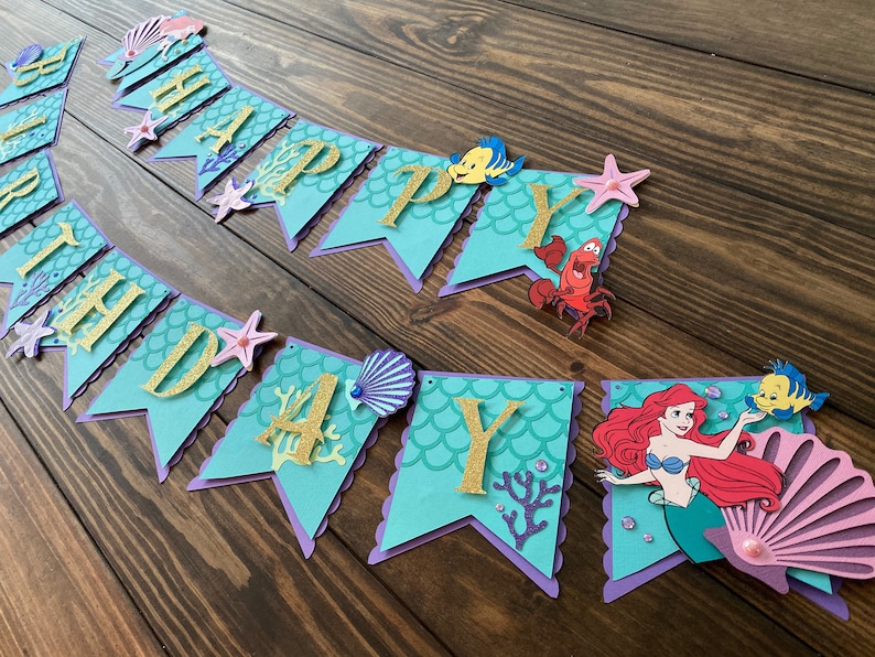 Ariel birthday banner little mermaid banner Princess ariel Etsy