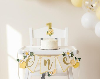 Lemon high chair banner, lemonade party, lemonade first birthday high chair banner, lemon party, pink lemonade one banner, lemon cake topper