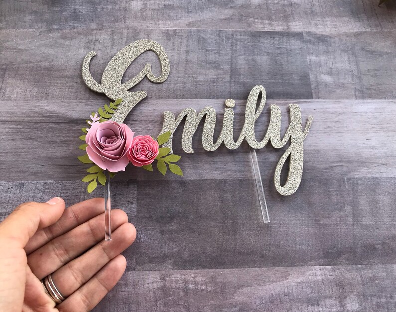 Name cake topper Floral cake topper flowers cake topper Etsy