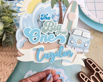 Surf cake topper, The Big One Cake Topper, surf theme party Retro surf birthday party, Beach first birthday party decor, First Wave birthday