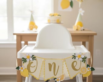 Lemonade High Chair Banner, First Birthday, Lemon Party Decor, Cake Smash Banner