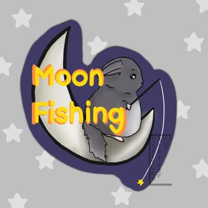 Pêche sur la lune ~ Pêche d'animaux de compagnie sur la lune ~ Stickers mignons chinchilla ~ Idées d'autocollants mignons ~ Cadeau pour les amoureux des animaux ~ Stickers faits main