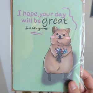 Carte Quokka ~ J'espère que votre journée sera belle ~ L'animal le plus heureux d'Australie ~ Jolie idée cadeau faite main de carte ~ Esthétique kawaii ~ Cadeau de Pâques