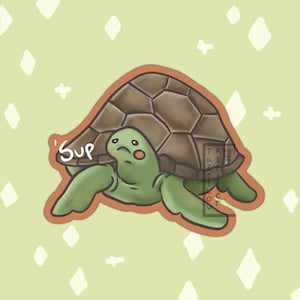 ¿Qué pasa? Tortuga muy cool y despreocupada Tortuga de dibujos animados Pegatina de animal divertido Regalo lindo hecho a mano Amantes de los animales Pegatina impermeable