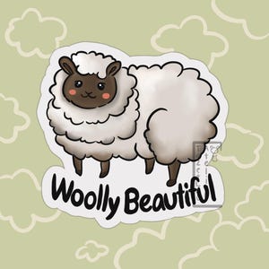 Laine belle ~ Mouton moelleux mignon ~ Sticker animal imperméable fait main ~ Art kawaii ~ Joli animal de la ferme ~ Idée cadeau pour amoureux des animaux