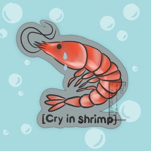 Cry in shrimp ~ Very sad shrimp ~ Funny animal sticker ~ Crustacean Sticker ~ Handmade cute gift ~ Laptop,  notebook, water bottle sticker