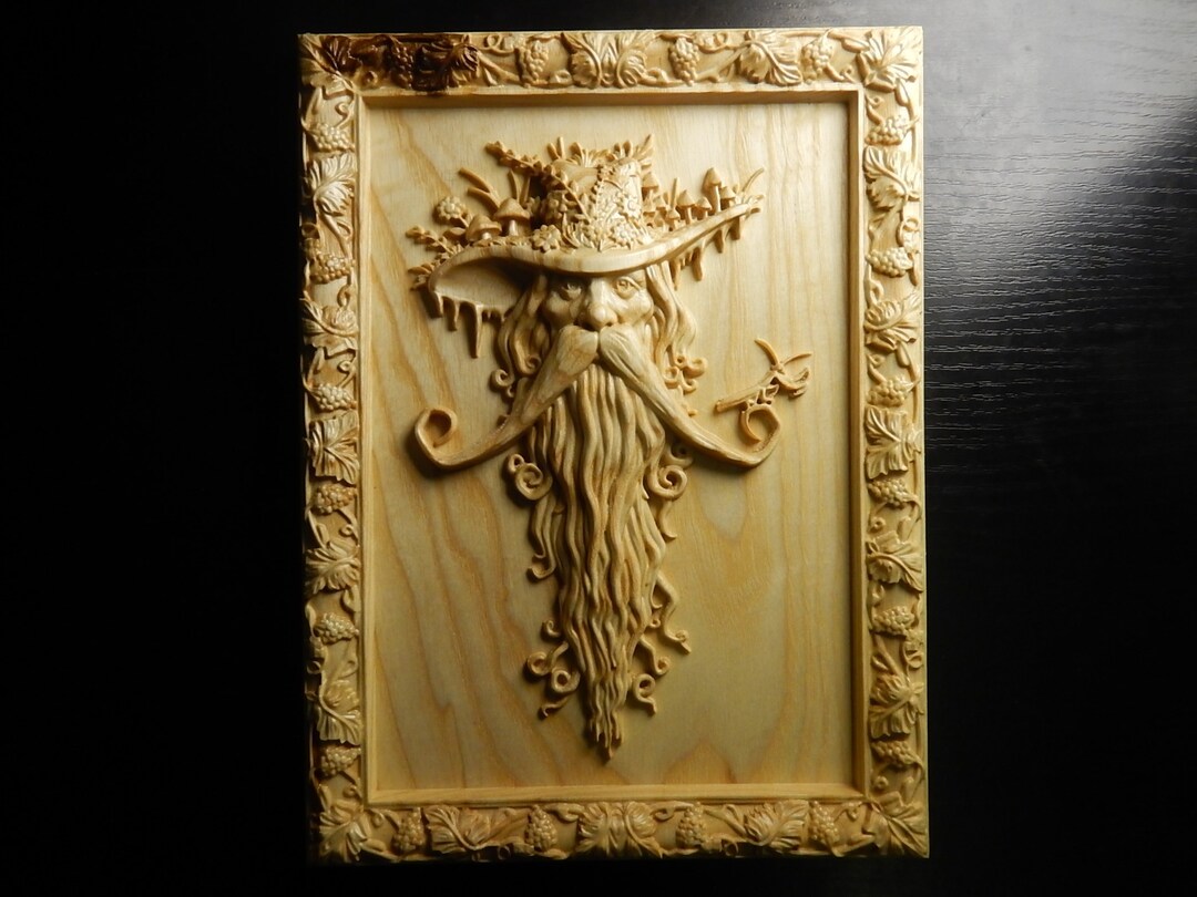 Wood Carved Picture Wall Decoration Plaque. Spirit of the Woods
