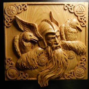 Odin en raven kunst aan de muur, Viking decor, Noorse mythologie plaquette, Walhalla cadeau