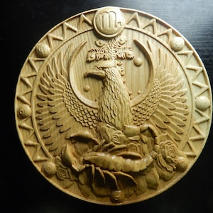 Wood carved picture wall decoration plaque. Zodiac. Scorpio