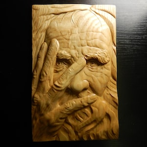 Wood carved picture wall decoration plaque. Old man face. Perfect gift