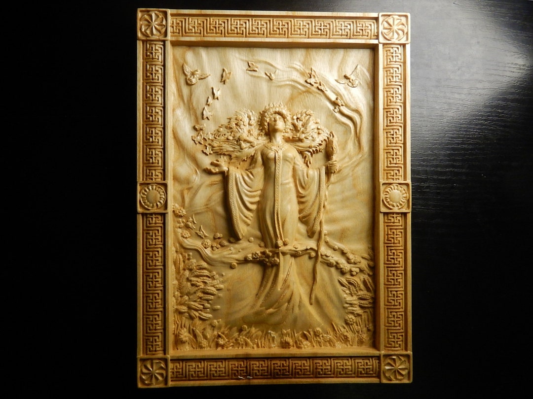 Wood Carved Picture Wall Decoration Plaque. Zhiva. Goddess From Slavic