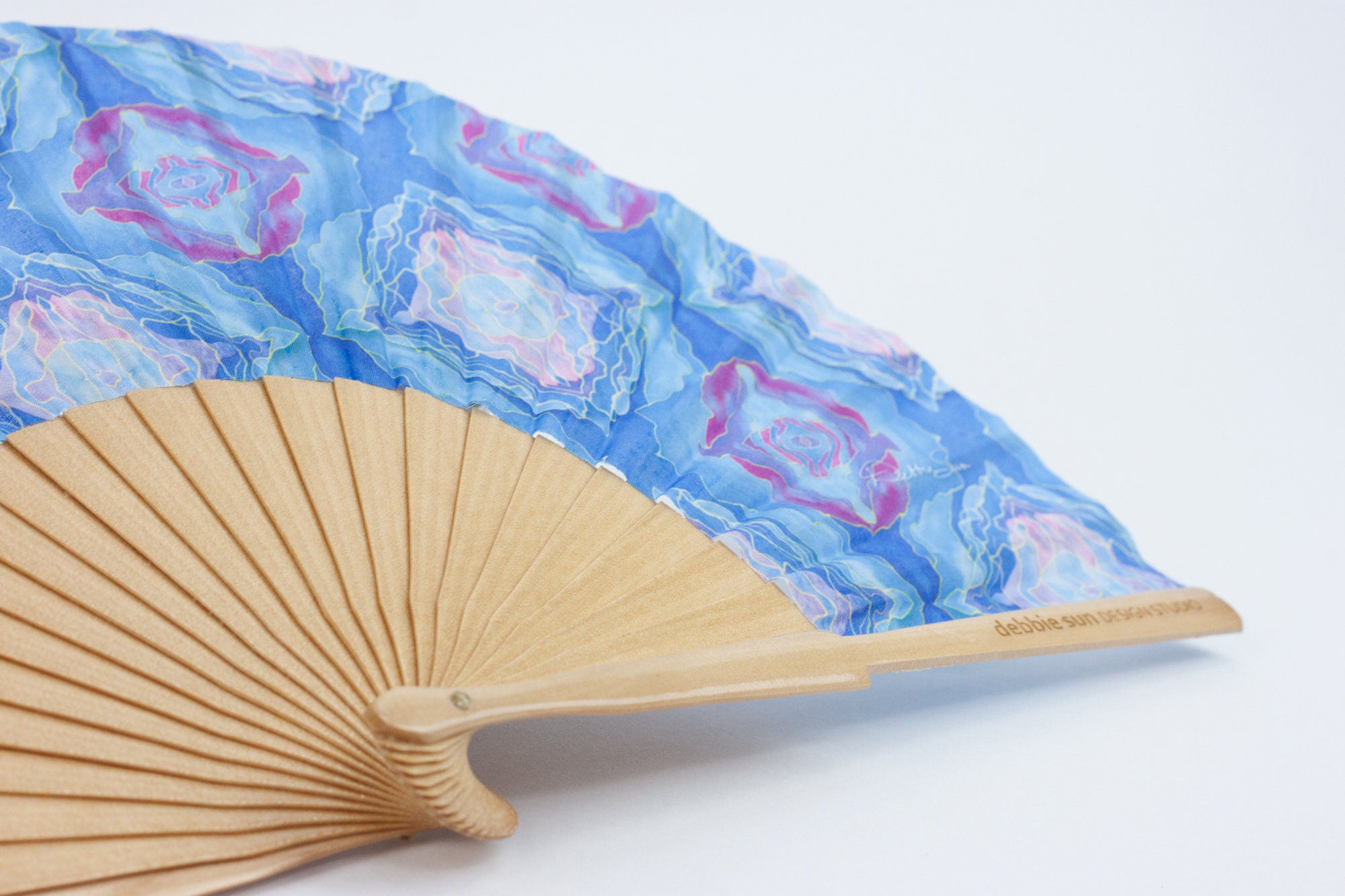 Dreamy Blue Folding Hand Fan Etsy